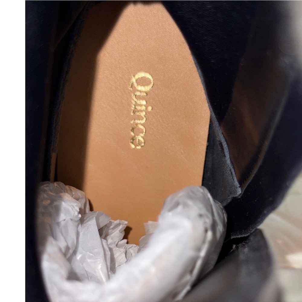 Quince Italian Leather Stretch Ankle Boots Black Square Toe Block Heel Womens 7 - Picture 6 of 10